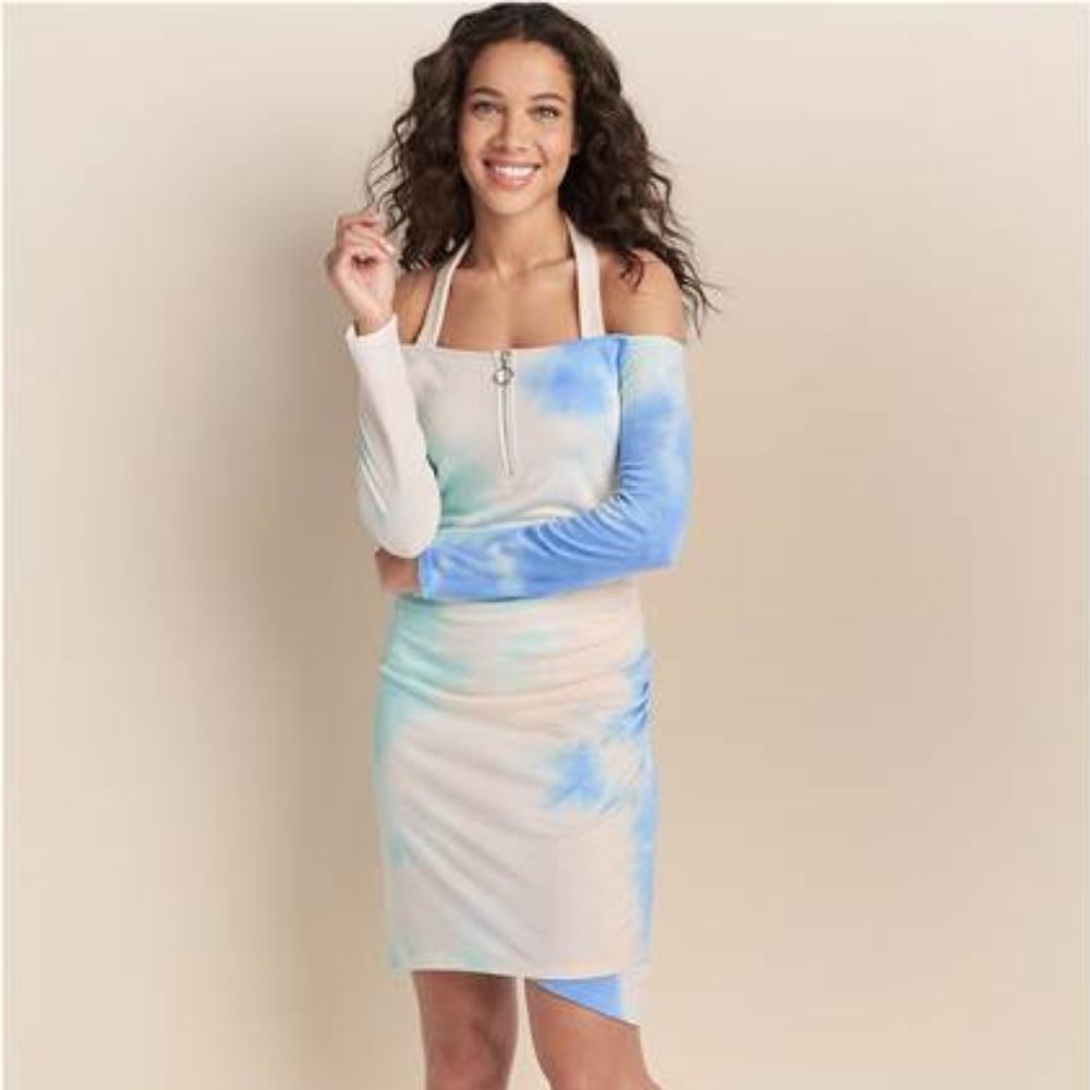 VENUS Aqua Tie-Dye Cold-Shoulder Dress